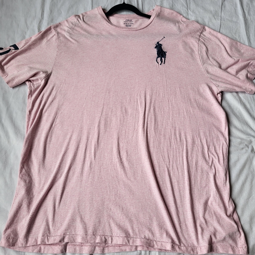 Polo Ralph Lauren Petal Pink T Shirt  Large Polo Logo #3Sleeve Size 2LT Preppy